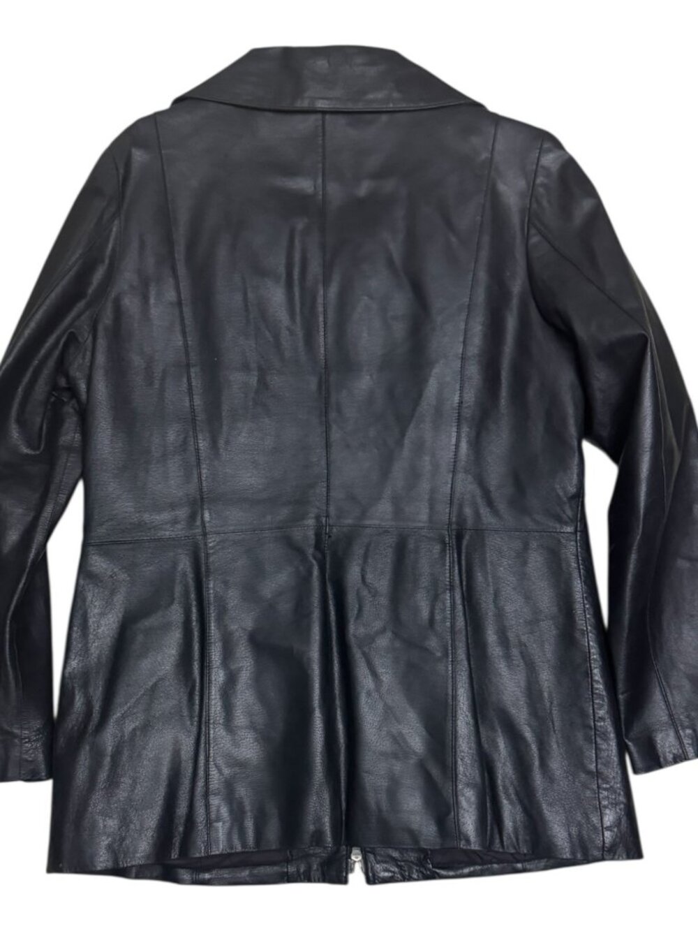 DANIER LEATHER Vintage Y2K Business Casual Black Trench Jacket Coat Womens Large - Picture 2 of 5